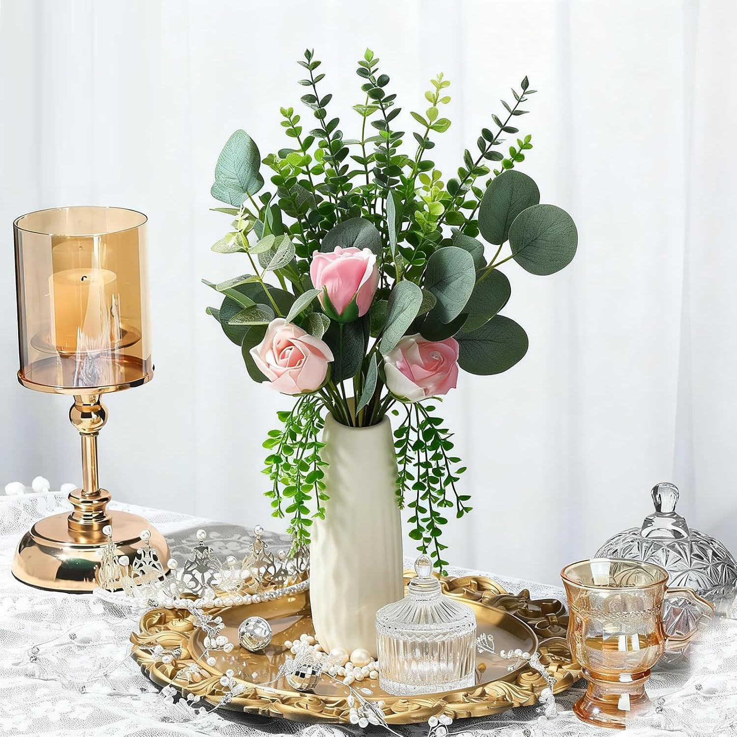 Fake Plants, 20Pcs Mixed Eucalyptus Stems Artificial Flowers, Fake Eucalyptus Le