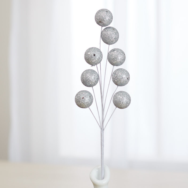 Set of 12 Silver Glittered Disco Ball 9-1/2″ Tall Floral Picks