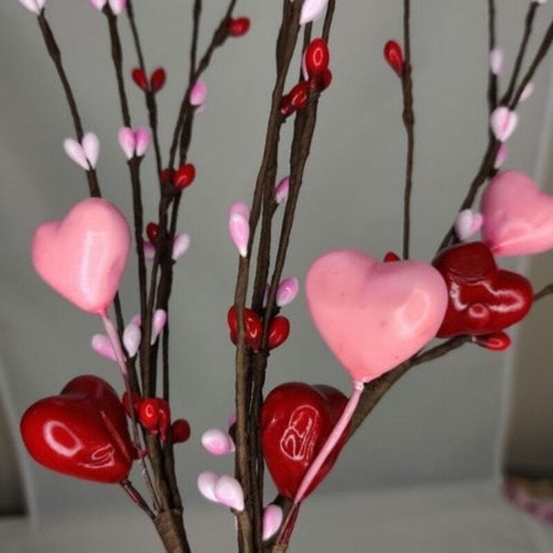 Pink and Red Hearts and Red Pips Valentine’s Day Floral Stem Spray Pick Decor