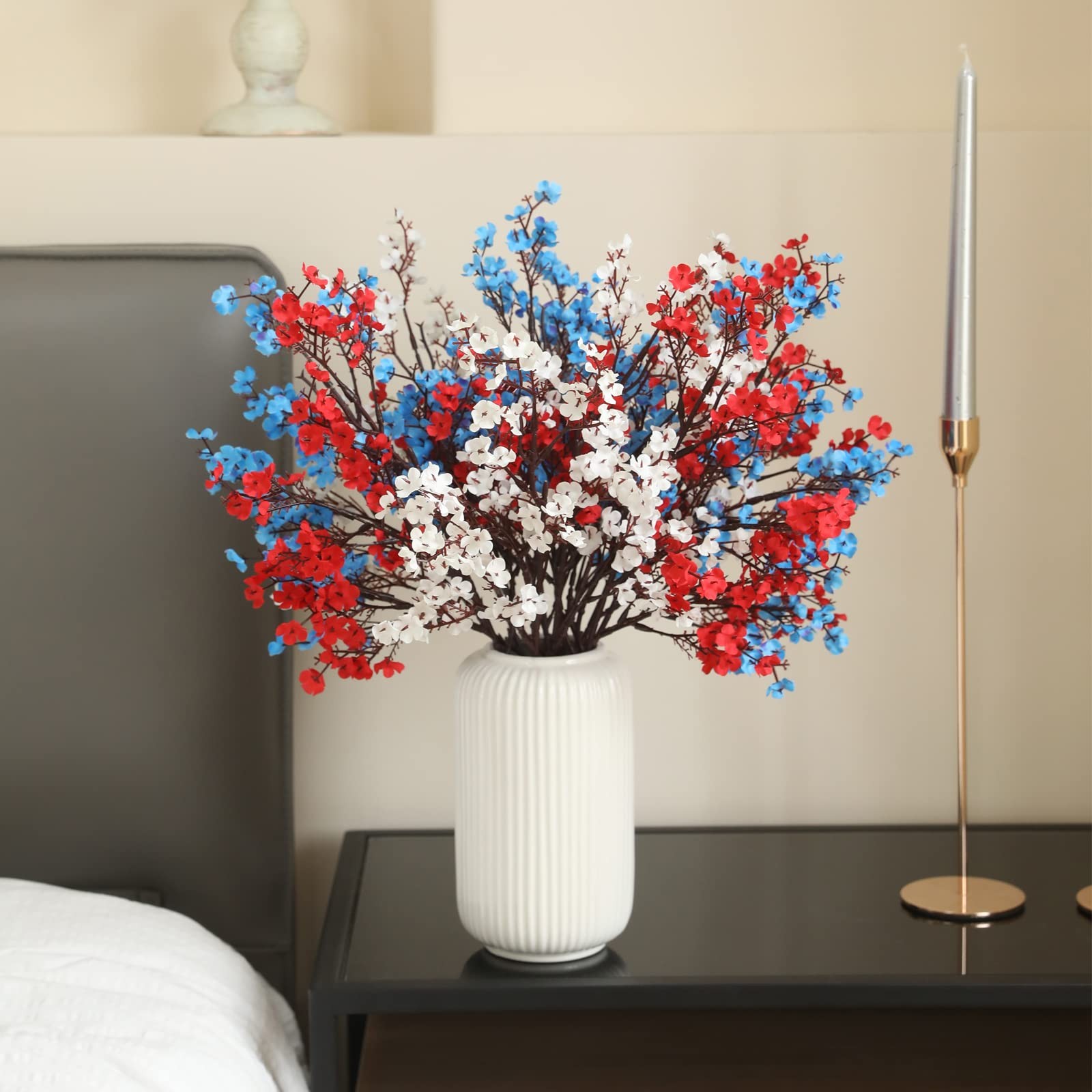 10 Pcs 4th of July Flowers Artificial Babys Breath Fake Silk Red White Blue P…