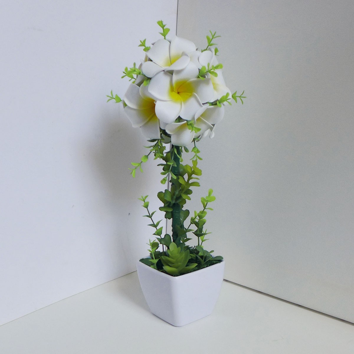 12″ Height Artificial Potted Plant Foam Yellow Plumeria Heads Home Party Decora
