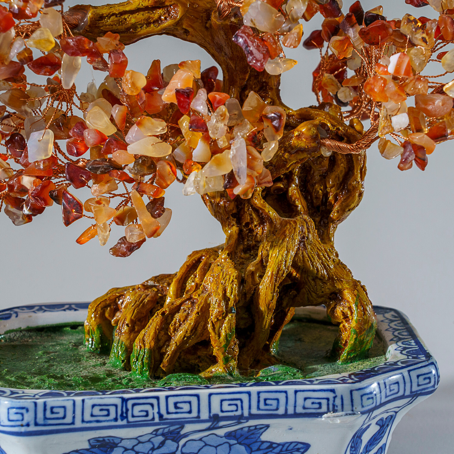 Genuine Carnelian Bonsai Gemstone Tree in Square Ceramic Pot (12”)