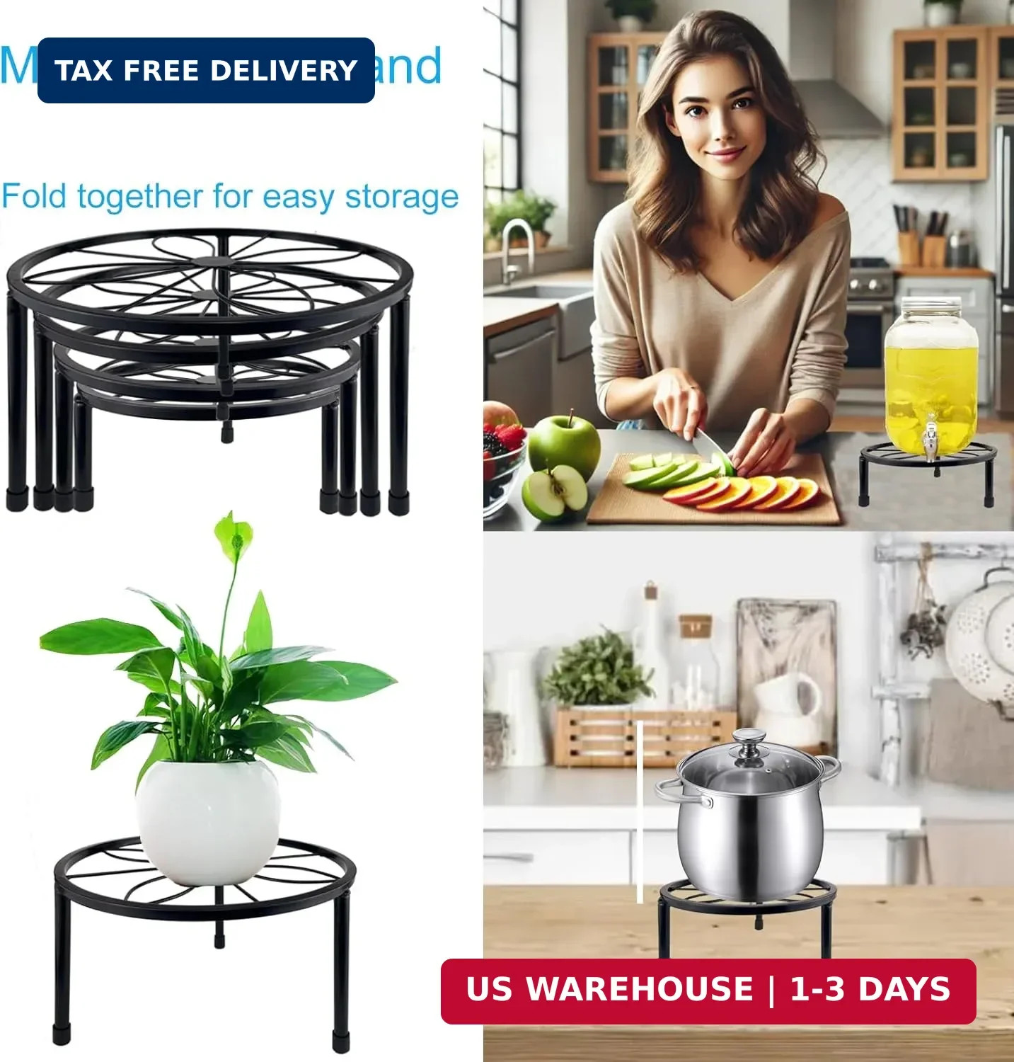 HENABLE 5 Packs Metal Plant Stand Indoor, Outdoor Black Plant Stand for Multiple