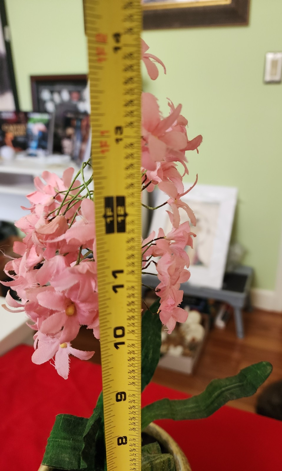 Vintage Artificial Pink Hyacinth Floral Arrangement Primitive Pottery Decor