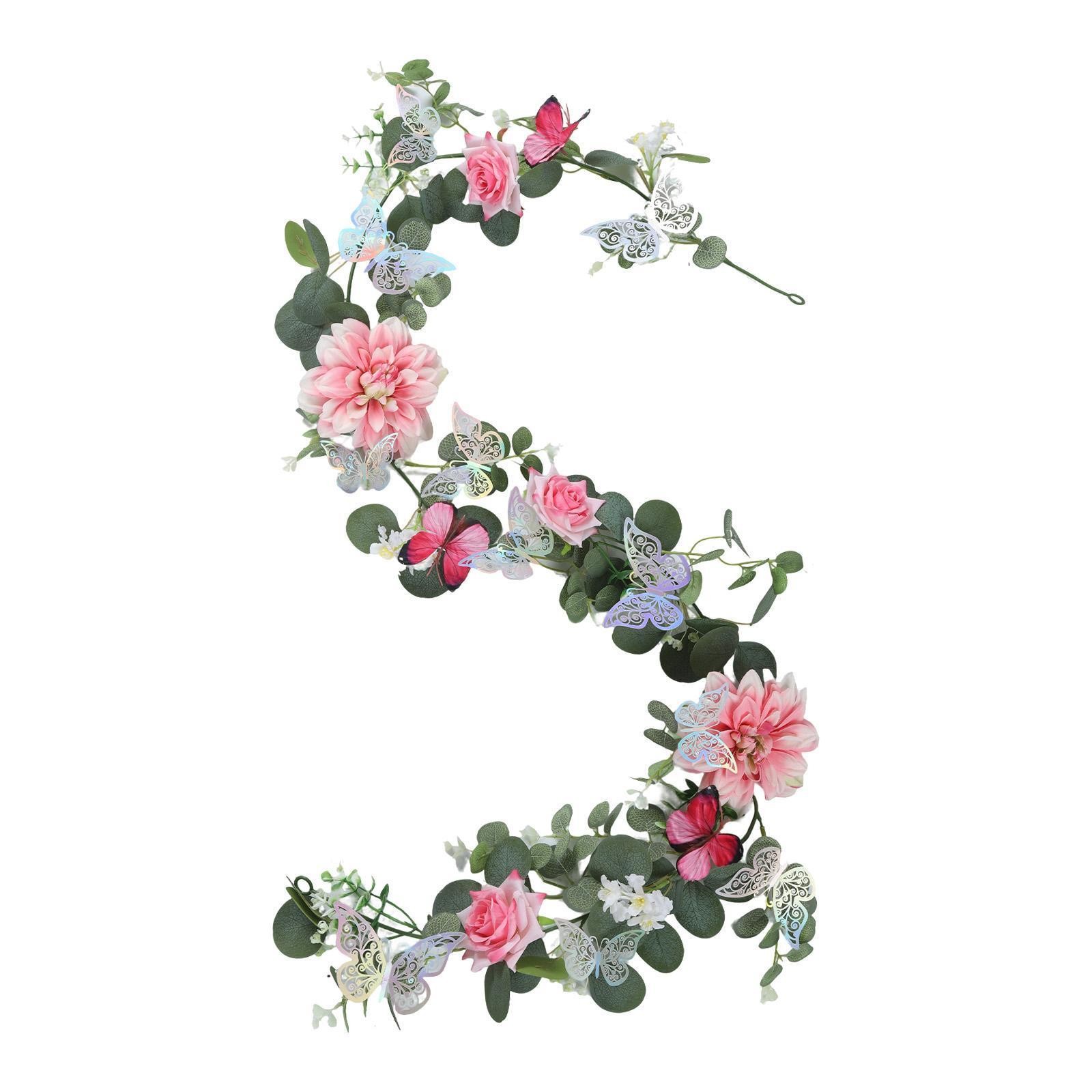 Fake Flower Rose Vine Home Artificial Eucalyptus Flower Garland Butterfly