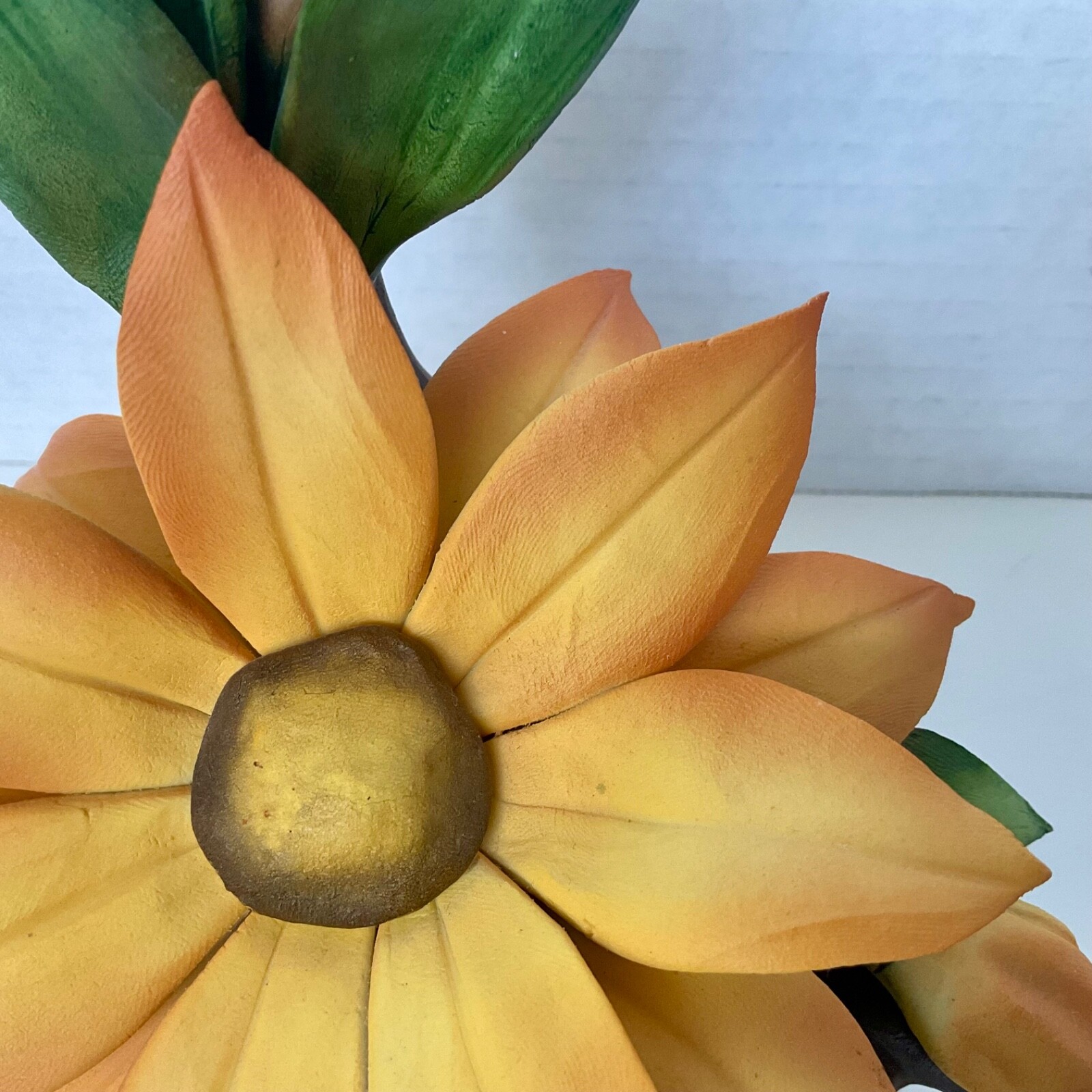 Capodimonte Orange Black Eyed Susan Floral Sculpture Made In Italy 6 3/4” VTG