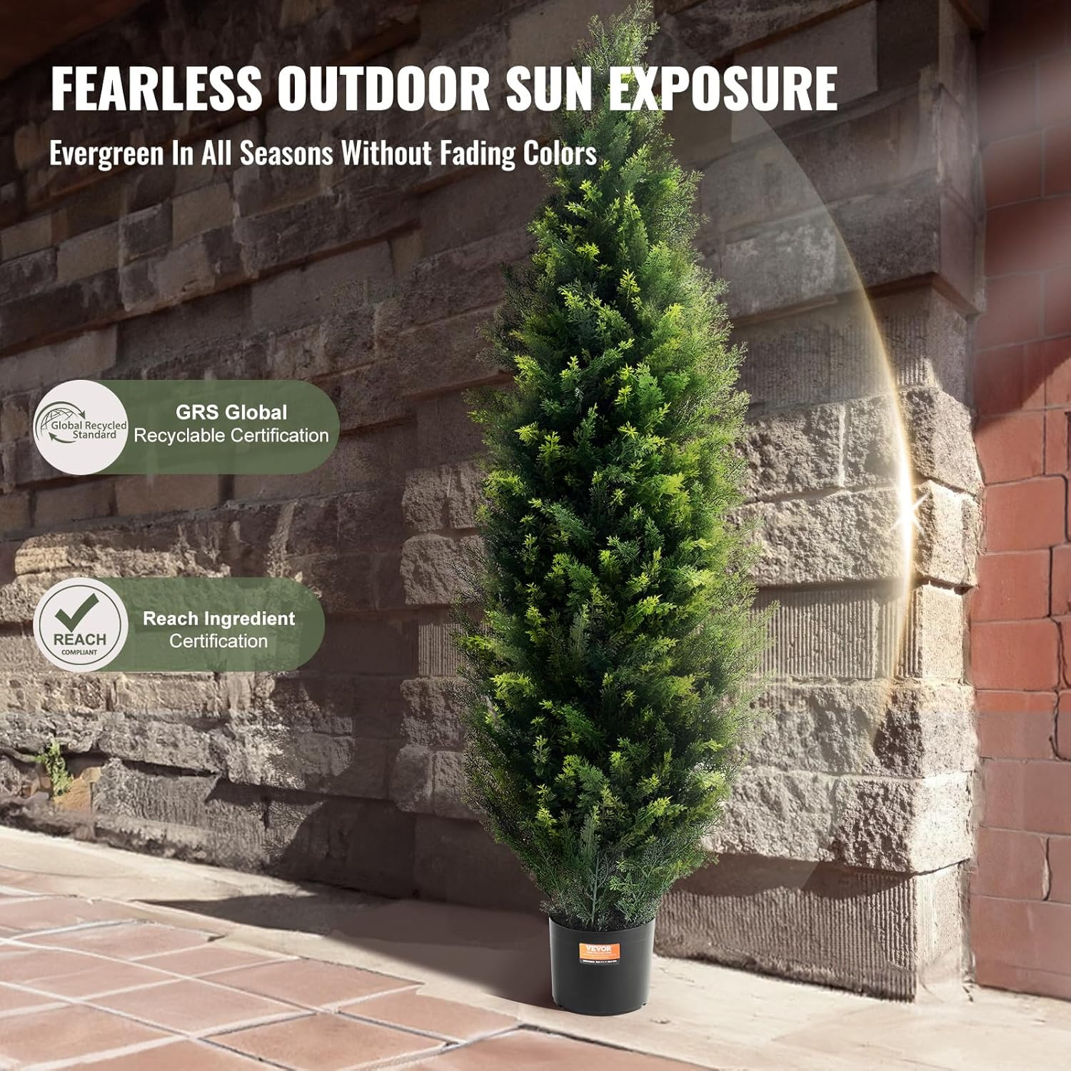 Artificial Topiary Cedar Tree, 60 Inch Tall (2 Pieces), with Extra Leaves & Pot