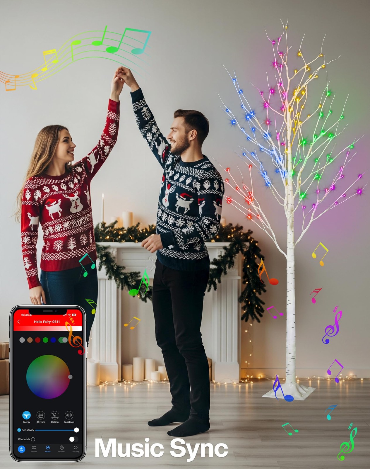 6FT Smart LED Birch Tree, App Control RGB Color Changing Light, Music Sync