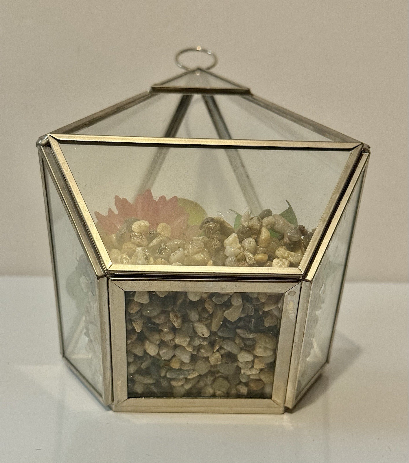 Geometric Pyramid Terrarium Hanging/Tabletop Planter Artificial Succulents