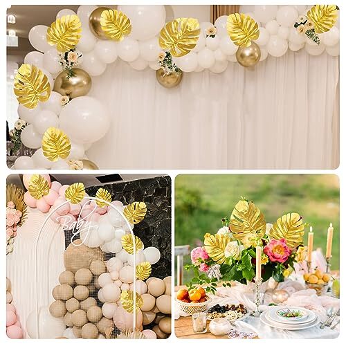 24 Pcs Artificial Gold Palm Leaves Tropical Party Leaves Table Wall Decoration