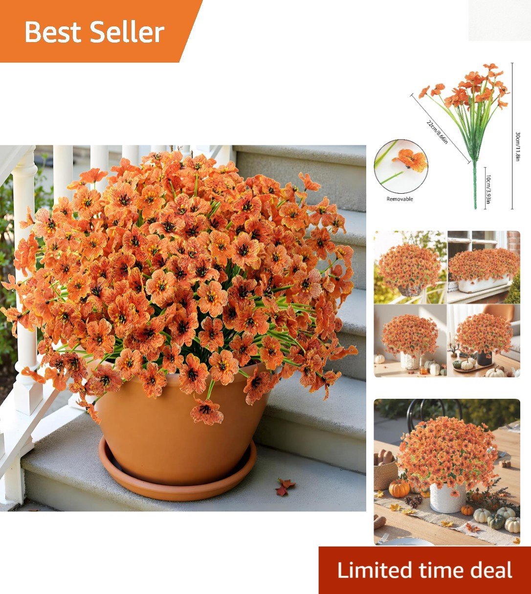 Elegant 16-Piece Orange Artificial Flower Set – Perfect for Indoor & Outdoor Use