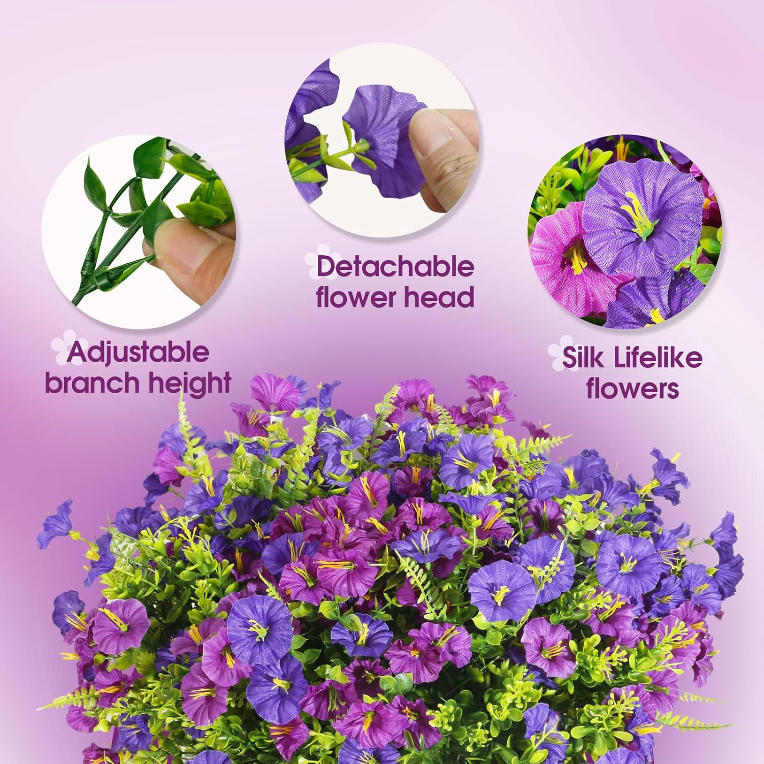 Artificial Morning Glory UV Resistant 36 Pcs Purple Spring Artificial Flowers Ou