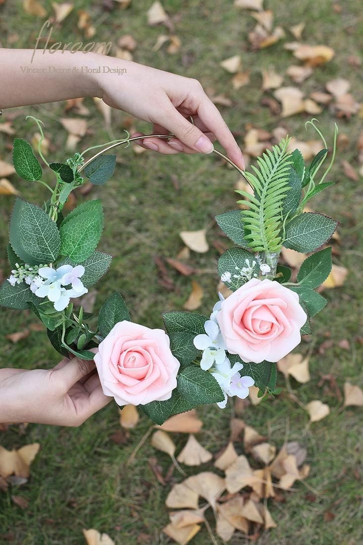 Artificial Roses 50pcs Blush Heirloom Foam Fake Flowers with Stems for Weddin…