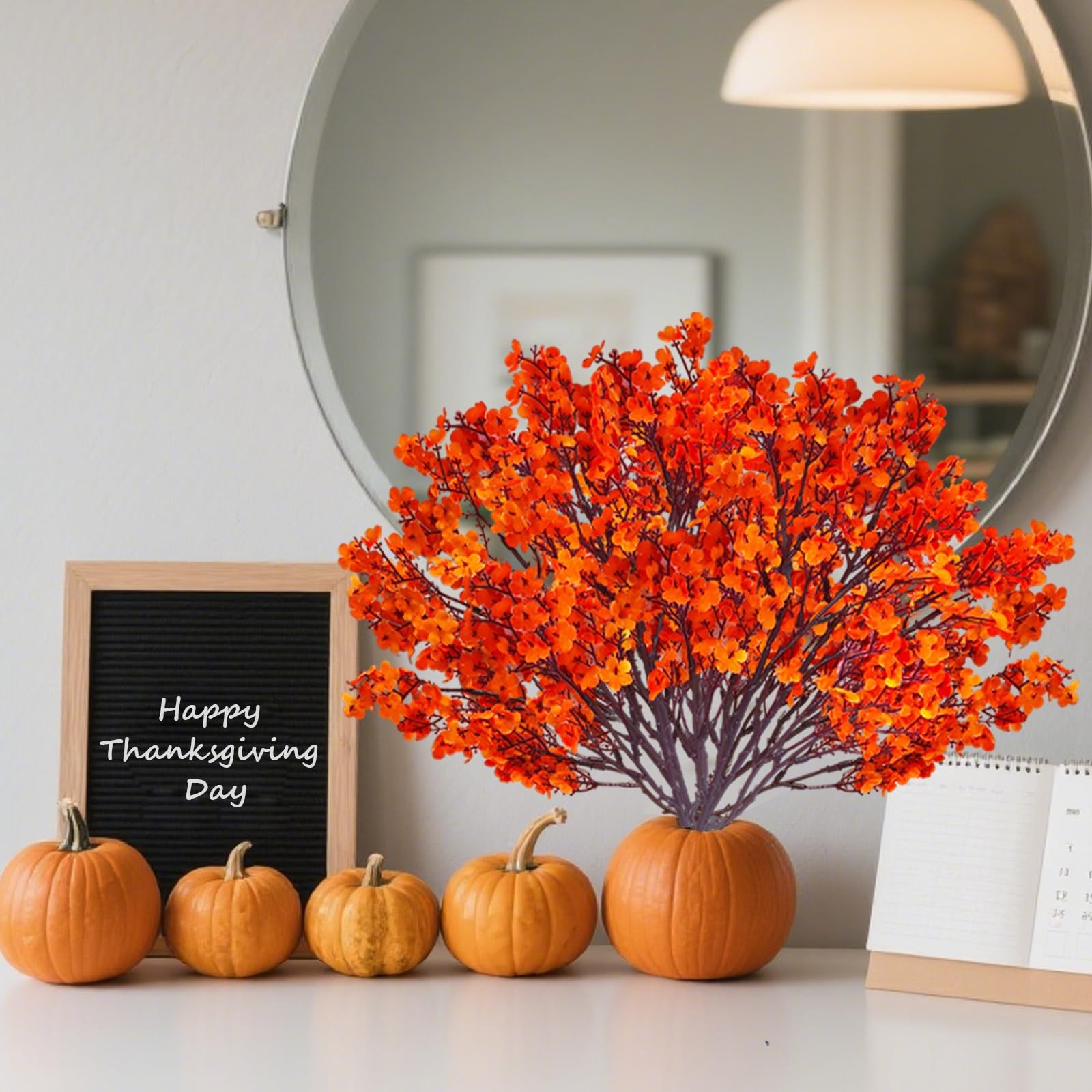 12PCS Fake Fall Flowers Orange Baby Breath Artificial Flowers Real Touch Silk…