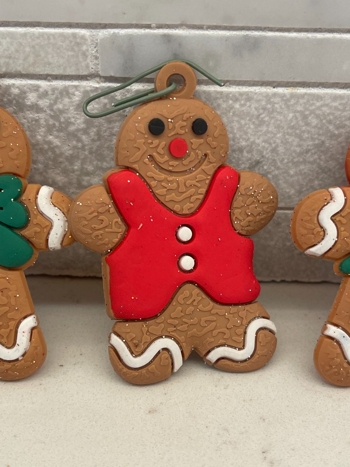 Gingerbread Christmas Ornaments Lot 7 Rubber Cookie Candy Cane 2.75″ Tree Decor