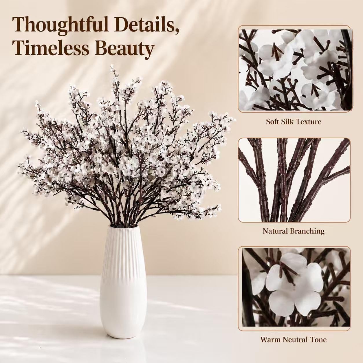 White Artificial Babys Breath Flowers 6 Bundles Silk Gypsophila 18.5 Inch