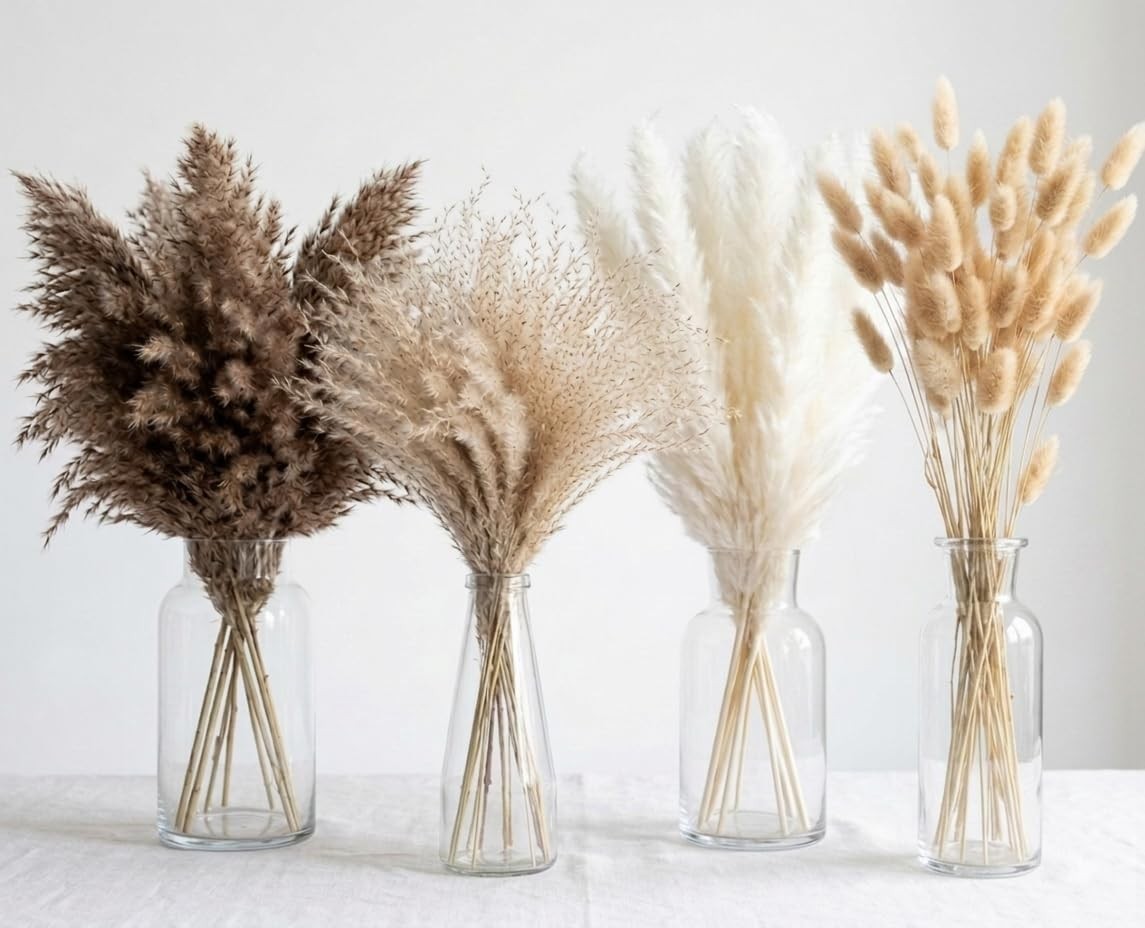 100 Stems Dried Pampas Grass, Boho Table Decor Natural Reed Phragmites Grass,…