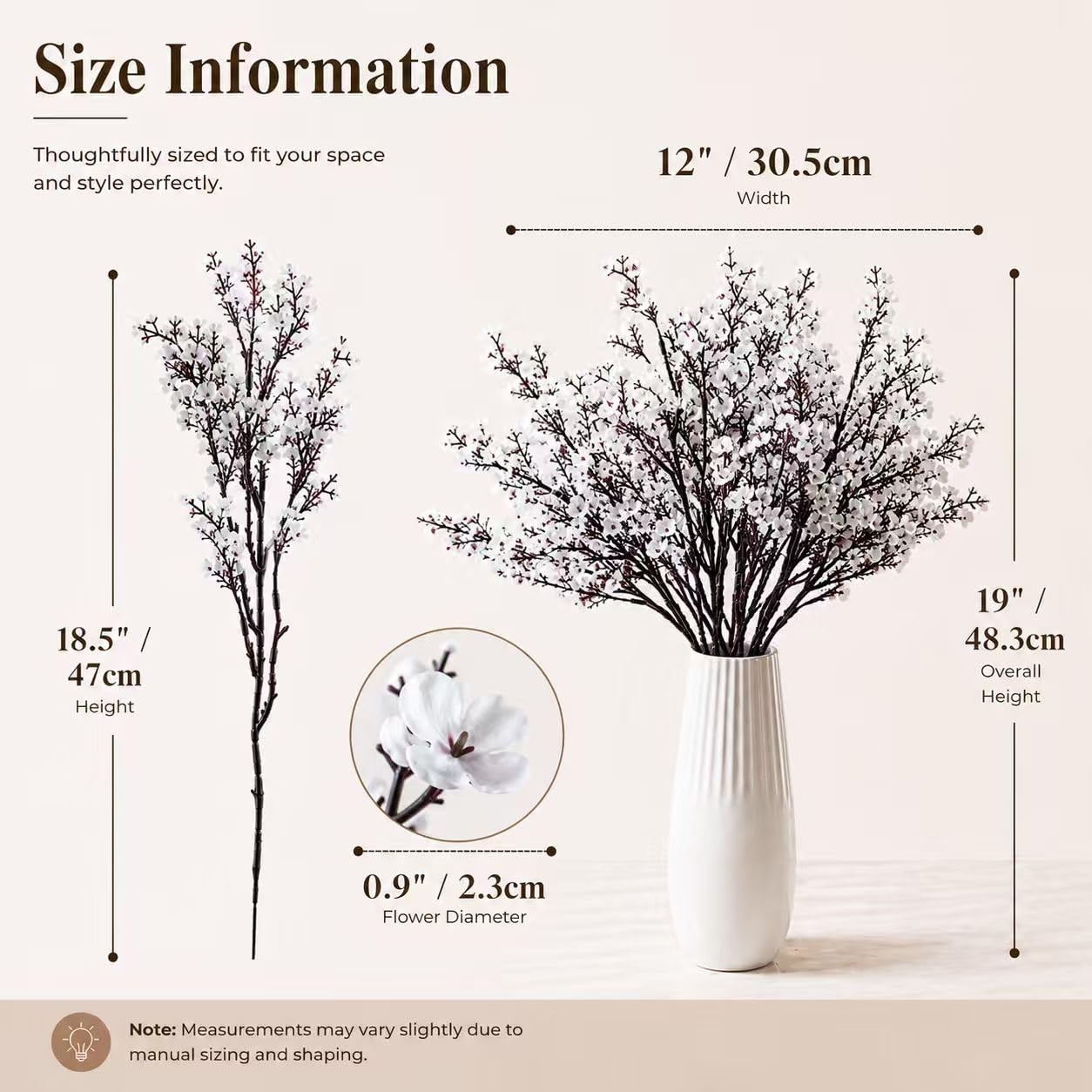White Artificial Babys Breath Flowers 6 Bundles Silk Gypsophila 18.5 Inch