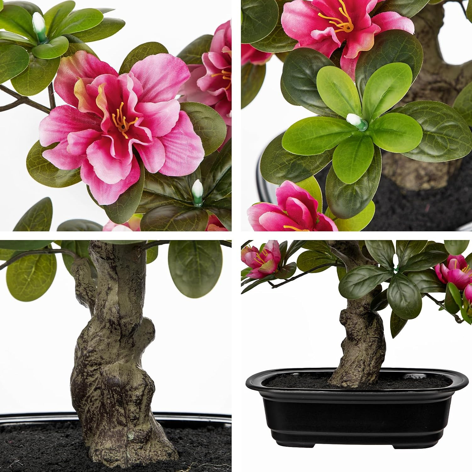 15.7″ Pink Artificial Azalea Bonsai Tree – Faux Floral Home Decor Centerpiece