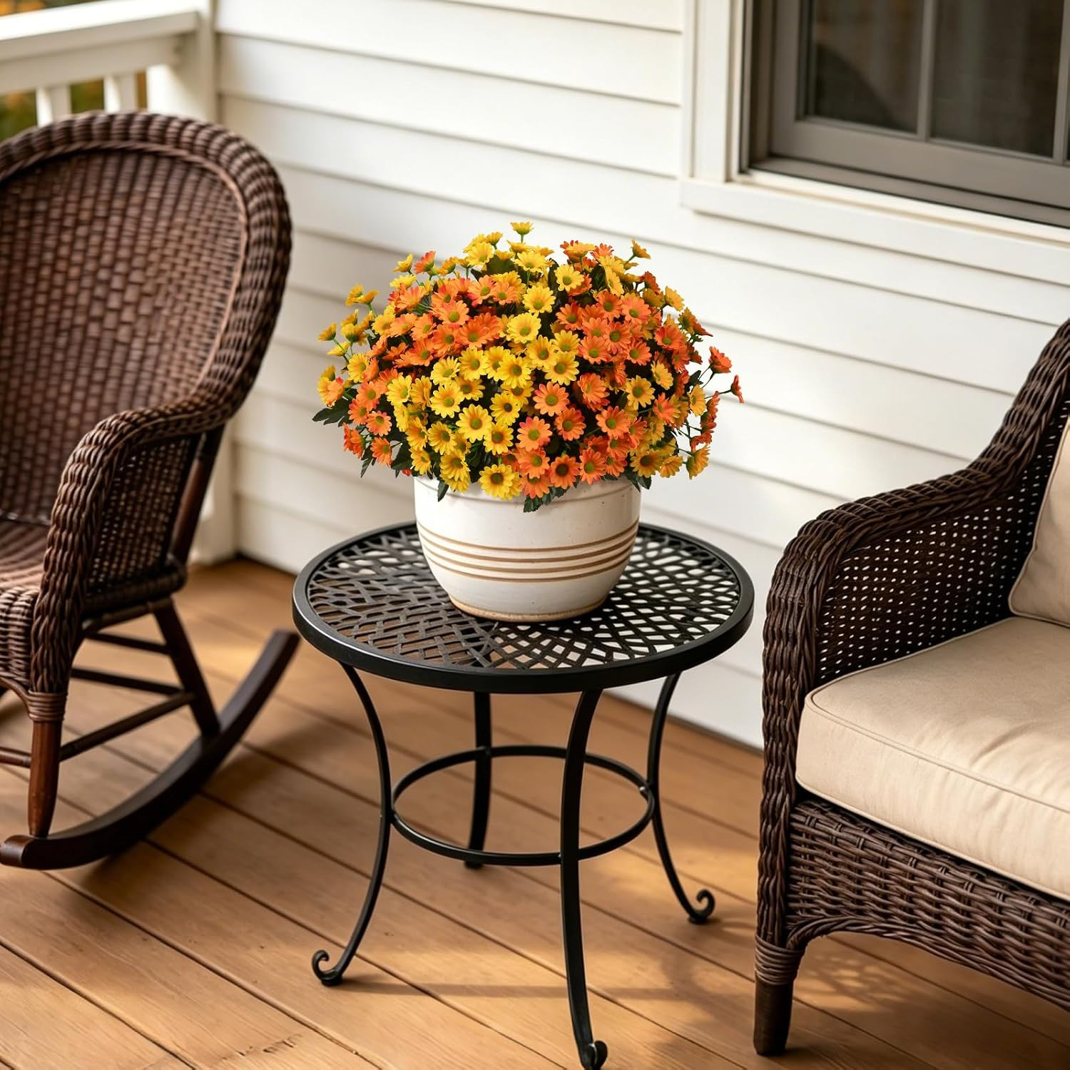 12 Bundles Fake Dasiy Artificial Mums Flowers for Outdoors Decoration