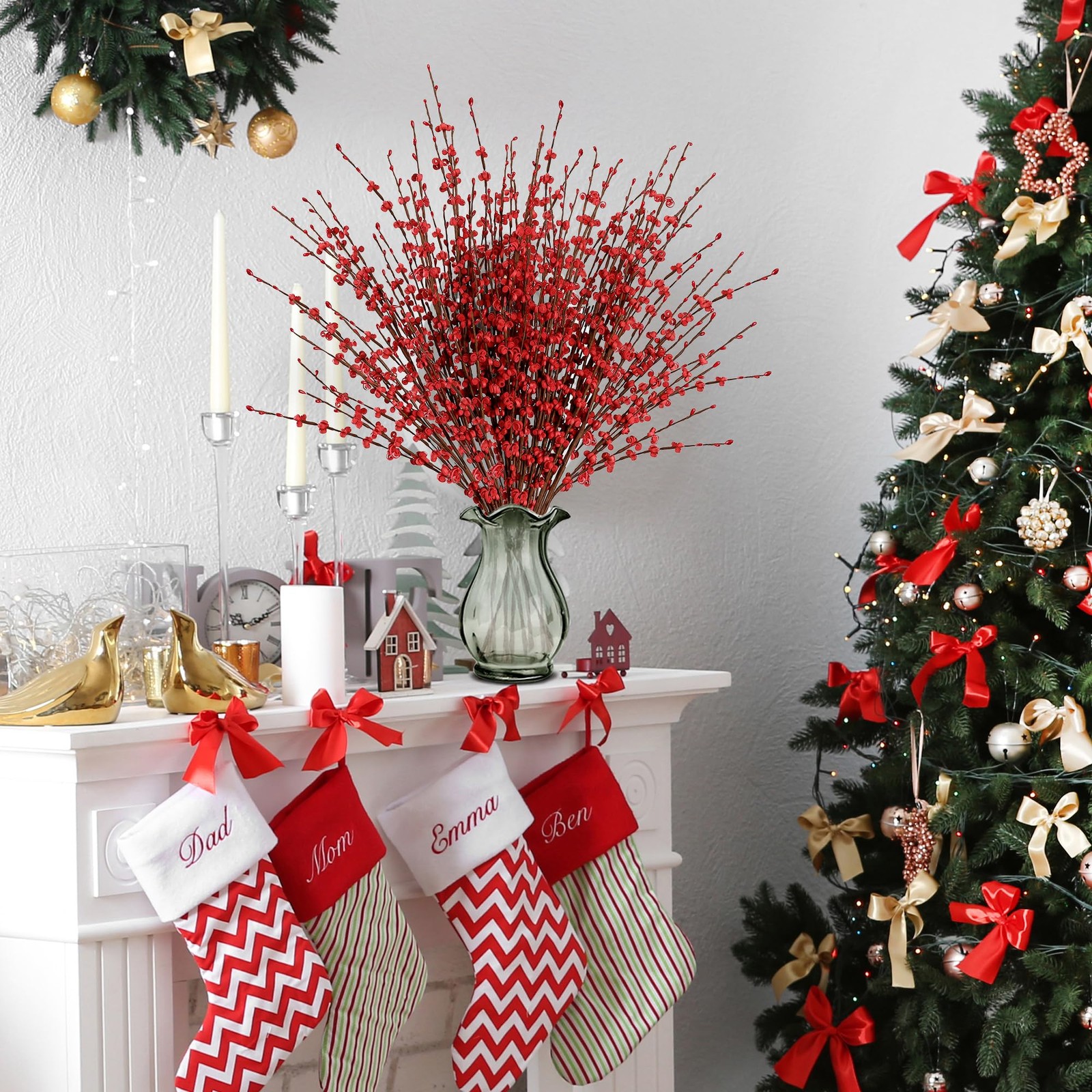 10 PCS 29.5 Inch Red Artificial Jasmine Fake Flower Branch Party Decor