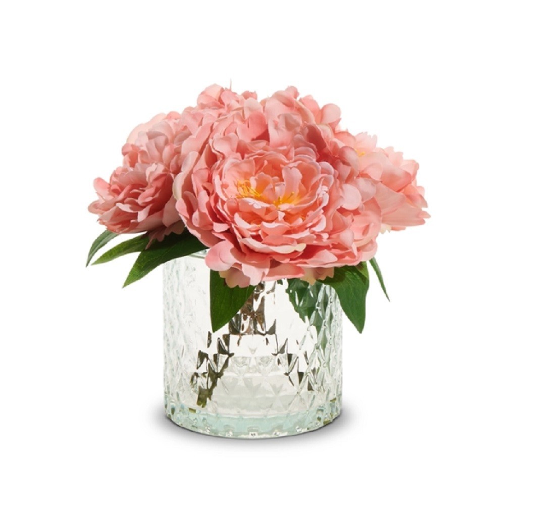 RAZ Imports 9.5″ Peony Bouquet in Glass Vase (4509822)