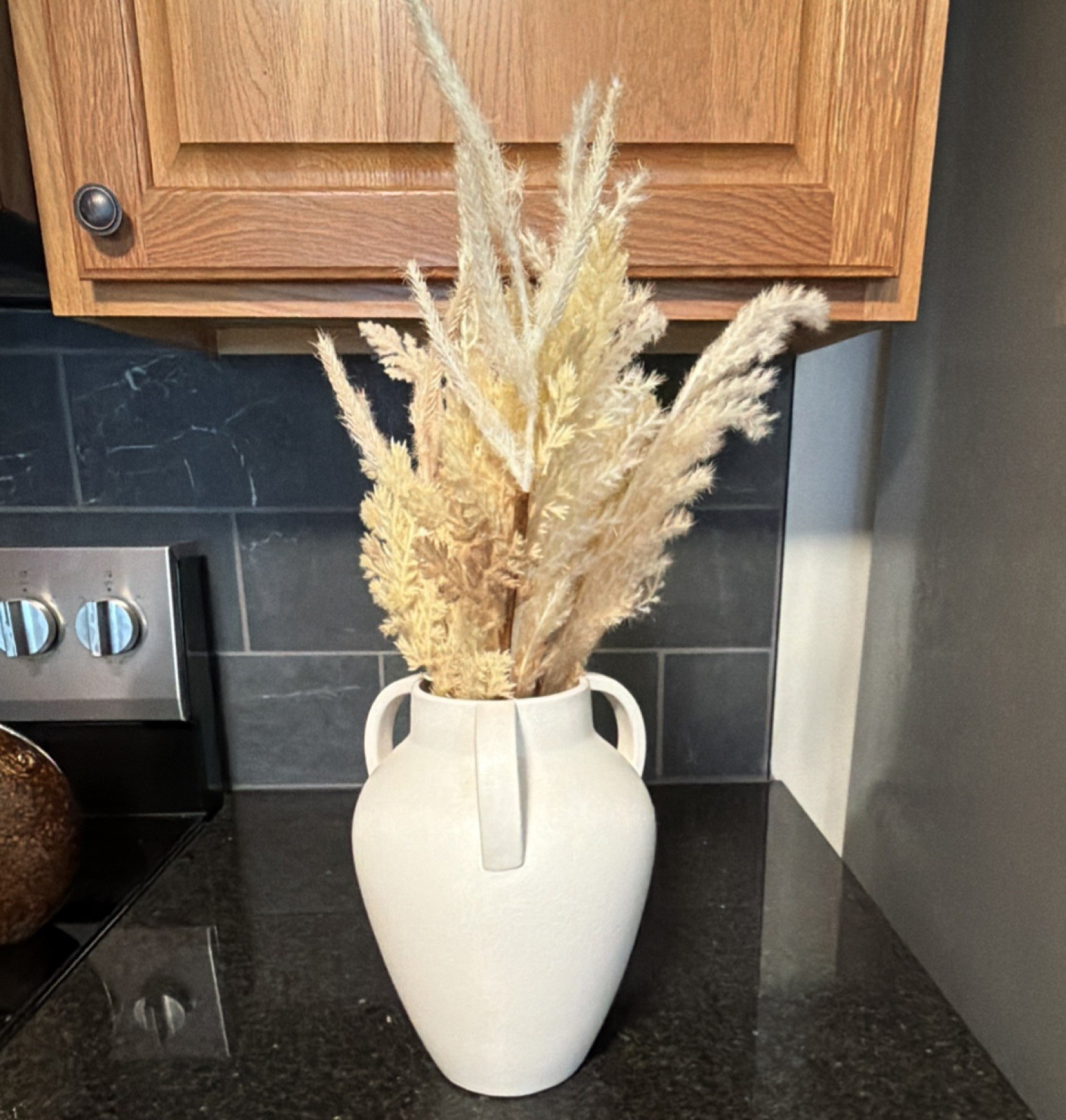 Artificial Pampas Grass Arrangement Beige in White Vase