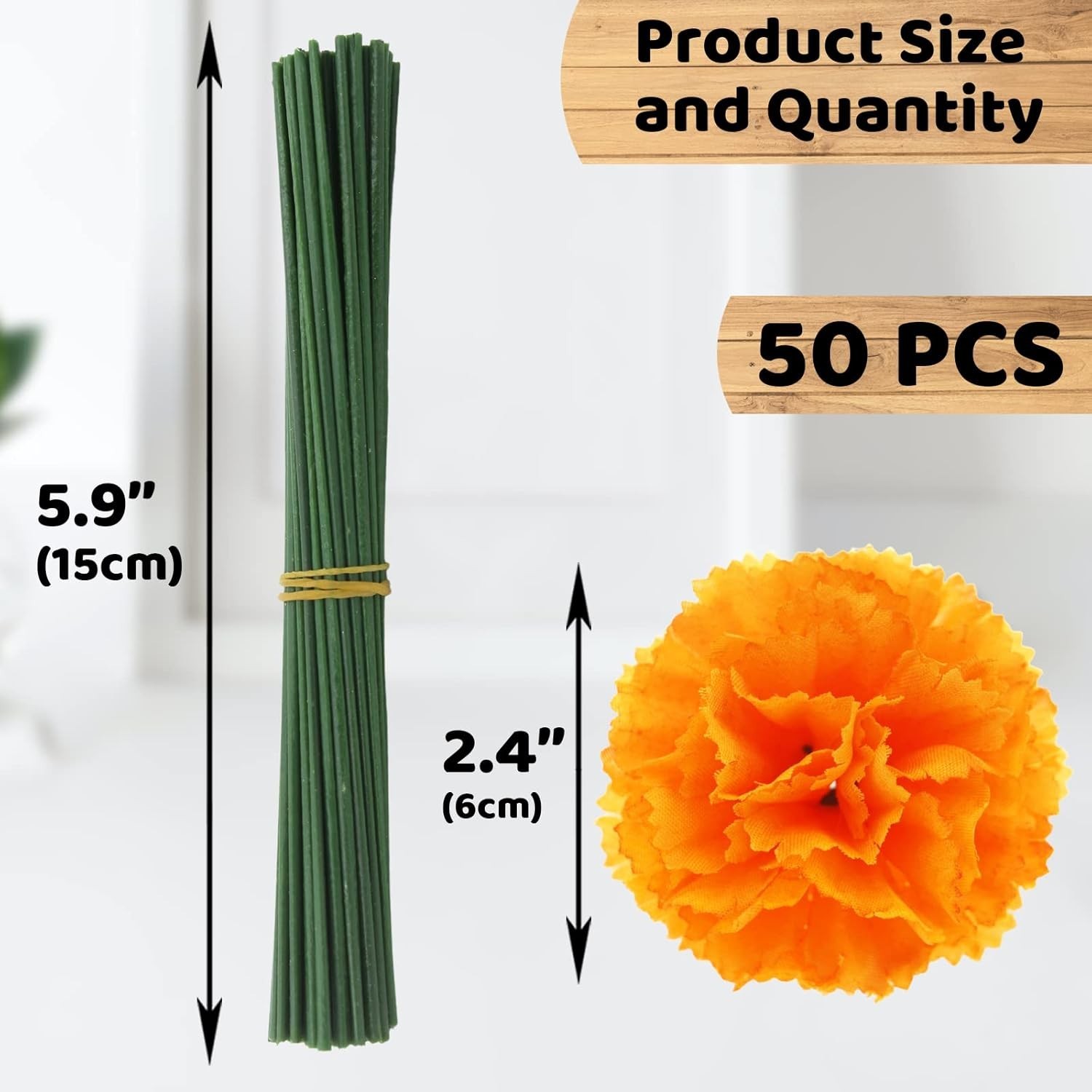 50 Artificial Orange Marigold Flowers with Flexible Stems for DIY Projects
