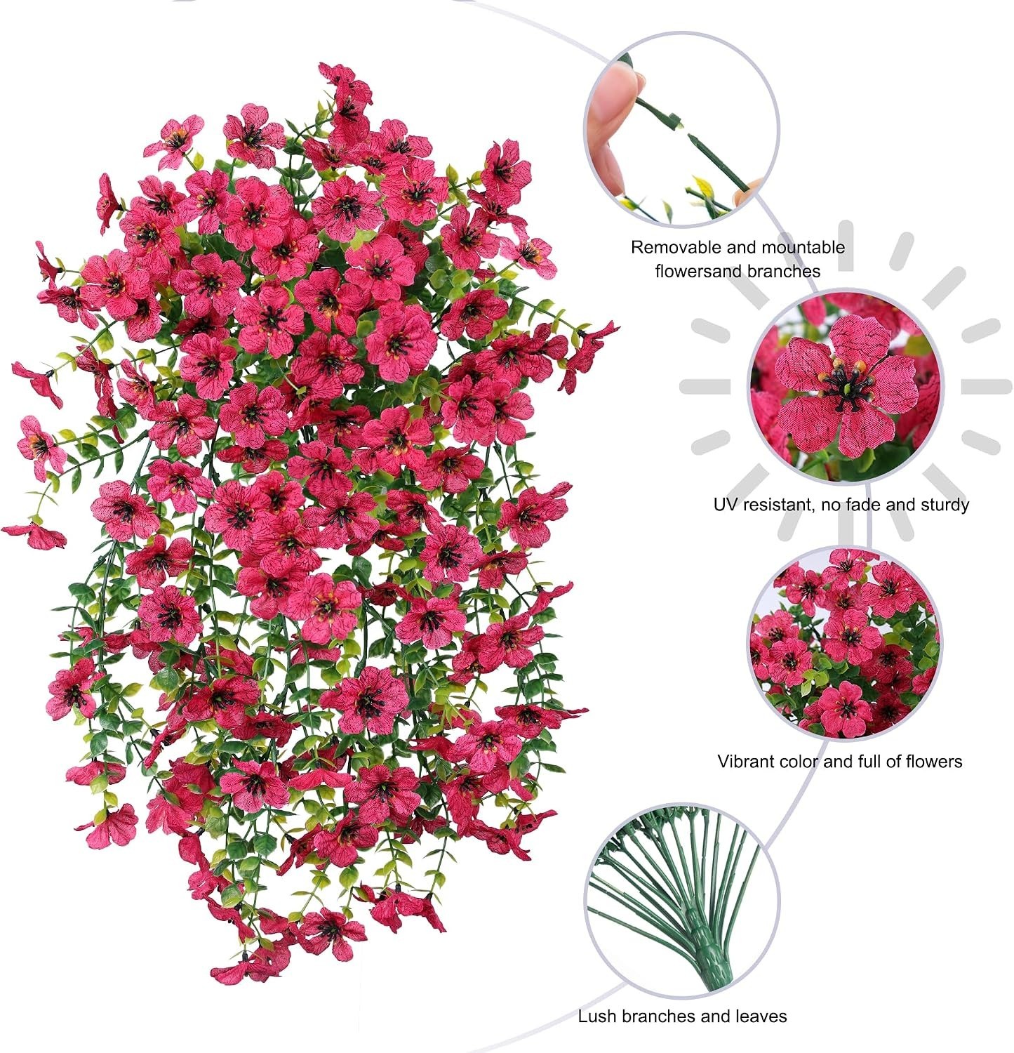 Artificial Flowers Fake Hanging Decoration 2Pcs Hotpink Spring Decor