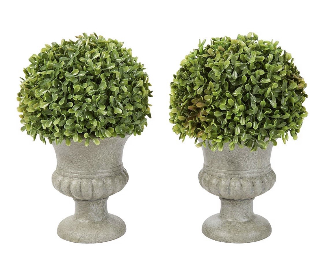 2x Pure Garden Faux Boxwood Topiary 9.5″ Potted Artificial Plant Indoor Greenery