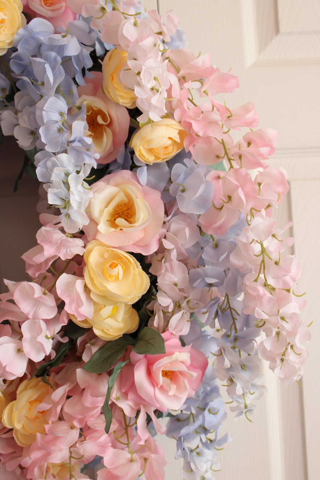 Purple & Pink Wisteria Grapevine Wreath Faux Flowers Pink Roses Ranunculus Chic