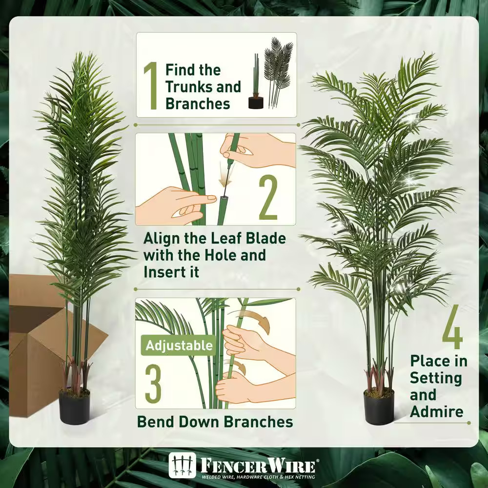 7 Ft. Green Artificial Palm Tree, Faux Dypsis Lutescens Plant in Pot with Dried