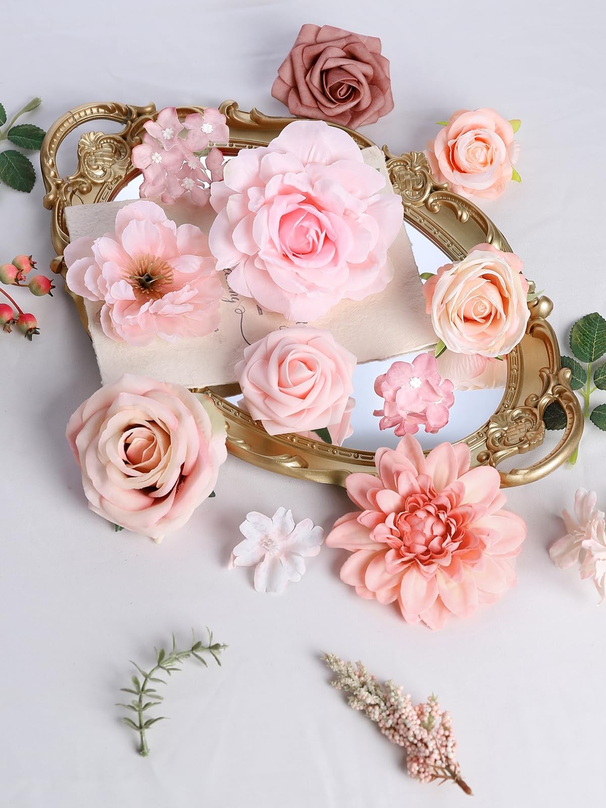 Pink Artificial Flowers Combo Box Set Silk Fake Rose DIY Floral Centerpiece