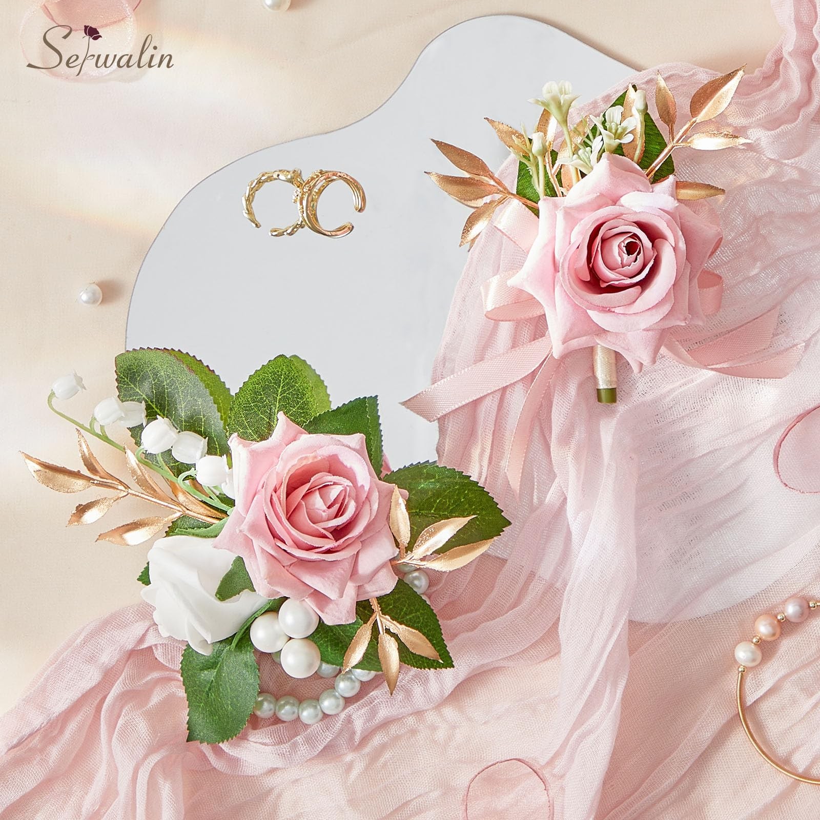 Pink Corsage and Boutonniere Set, Prom Corsage and Boutonniere Set of Wedding…