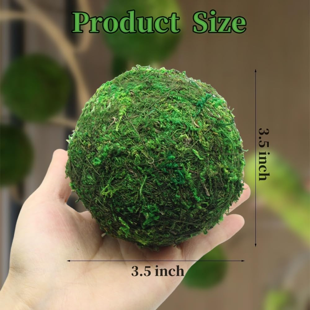 Large Decorative Moss Balls, 8 Pcs 3.5″ Green Dried Moss Spheres Ball, Greenery