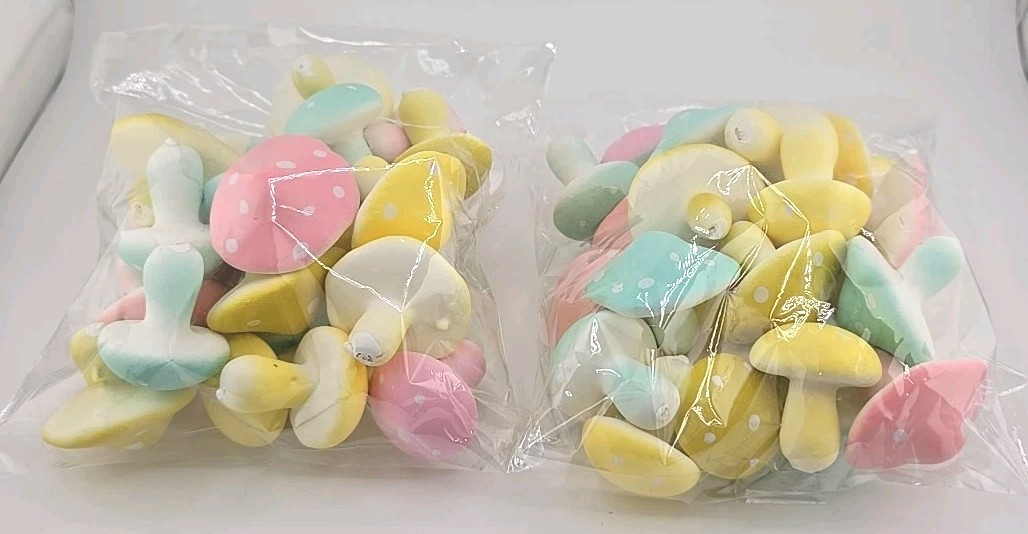 Sm Pastel Mushrooms Easter Spring Table Scatter Vase Filler Boho Farmhouse NEW