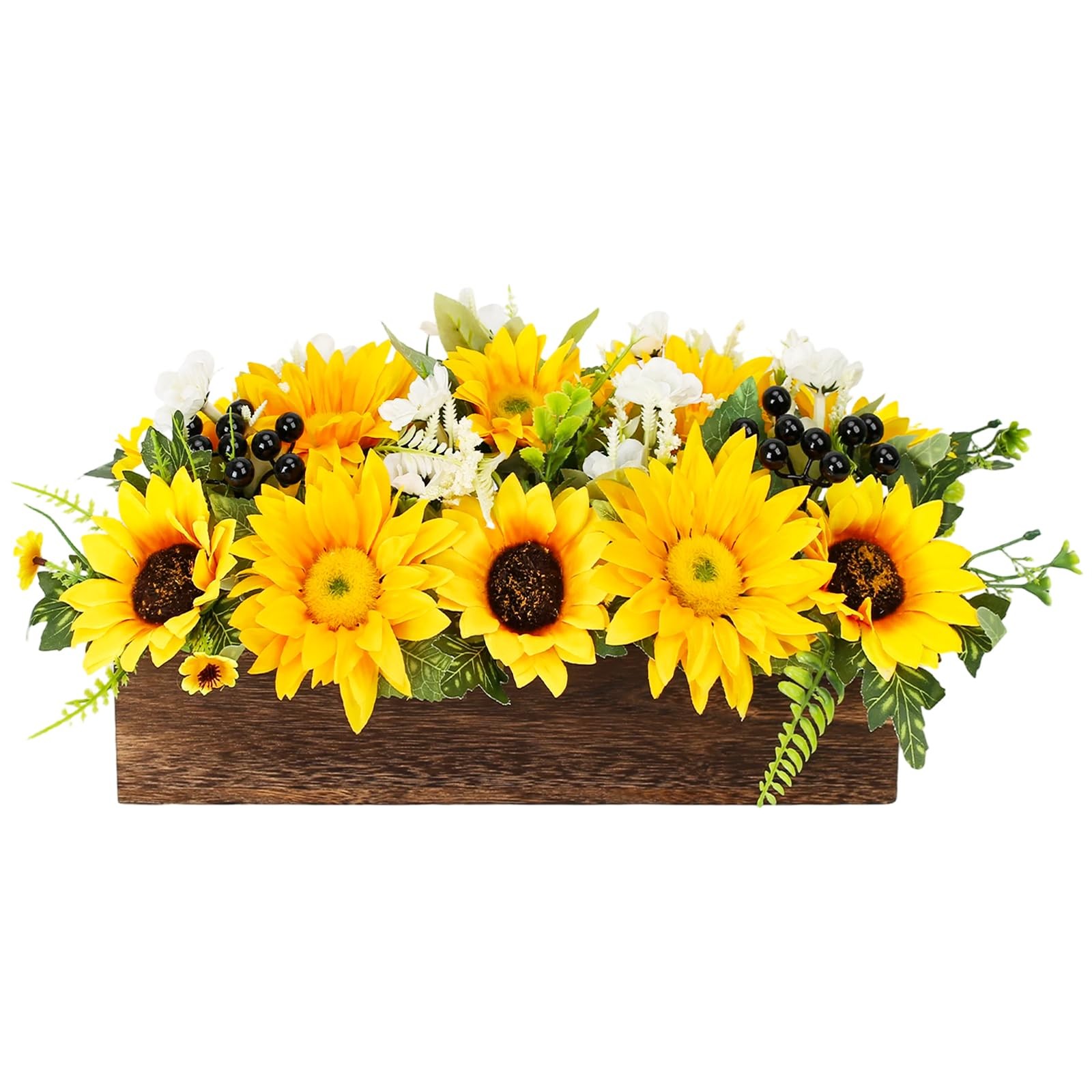 Sunflower Arrangement with Wood Tray Centerpieces for Tables Home Decor