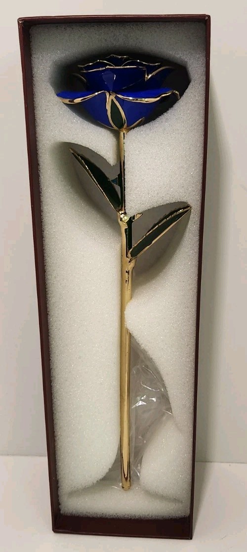 24K Plated Blue Eternal Forever Gold Dipped Rose With Gift Box Display Stand NEW