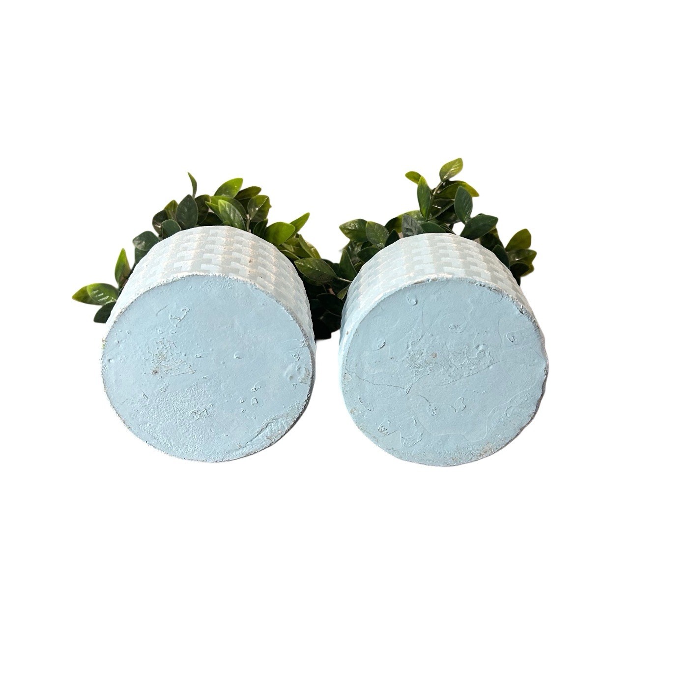 Artificial Potted Eucalyptus Plants 8” Blue Textured Ceramic Vase Set Of 2