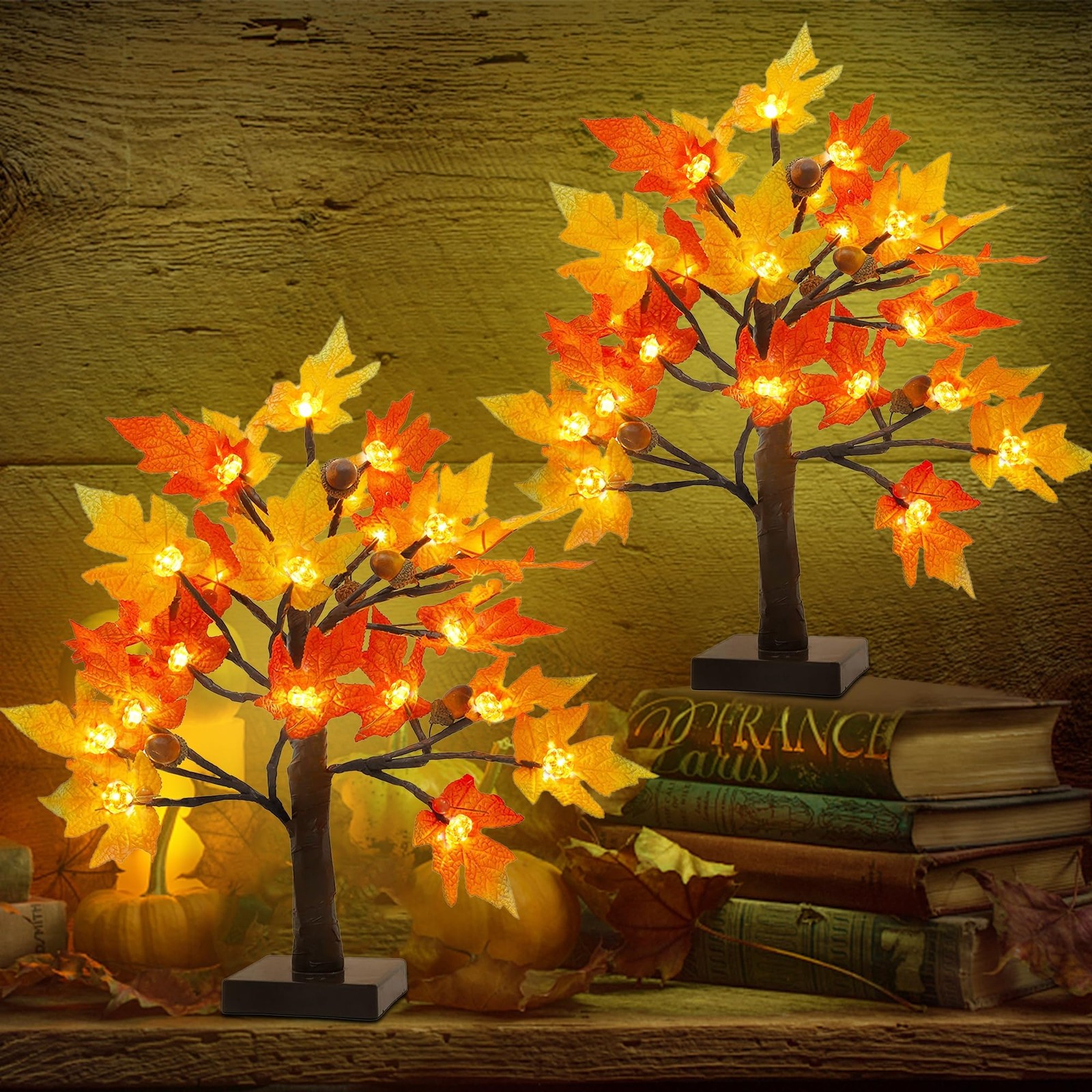 Fall Decorations fo Home 2 Pack 18″ Lighted Maple Tree