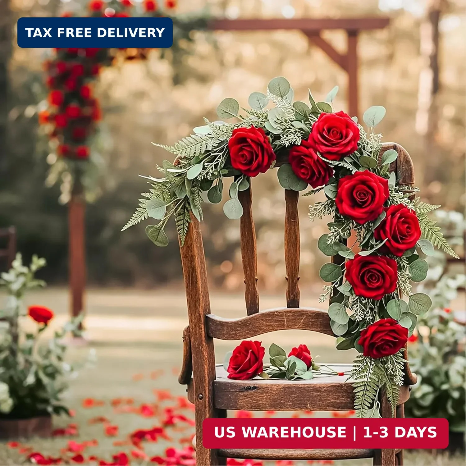 Auihiay 14PCS Red Roses Artificial Flowers, Fake Red Roses Bouquet with Long Ste