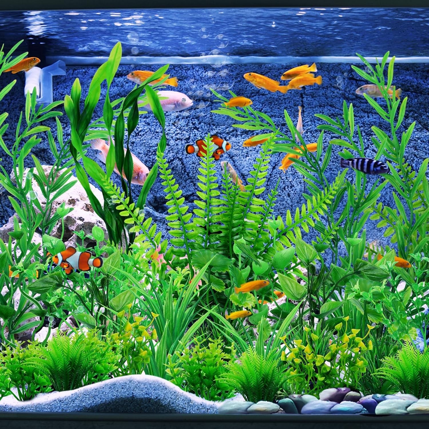 Fish Tank Accessories Aquarium Decorations Plants, 10/25 Pcs Green Fish Tank