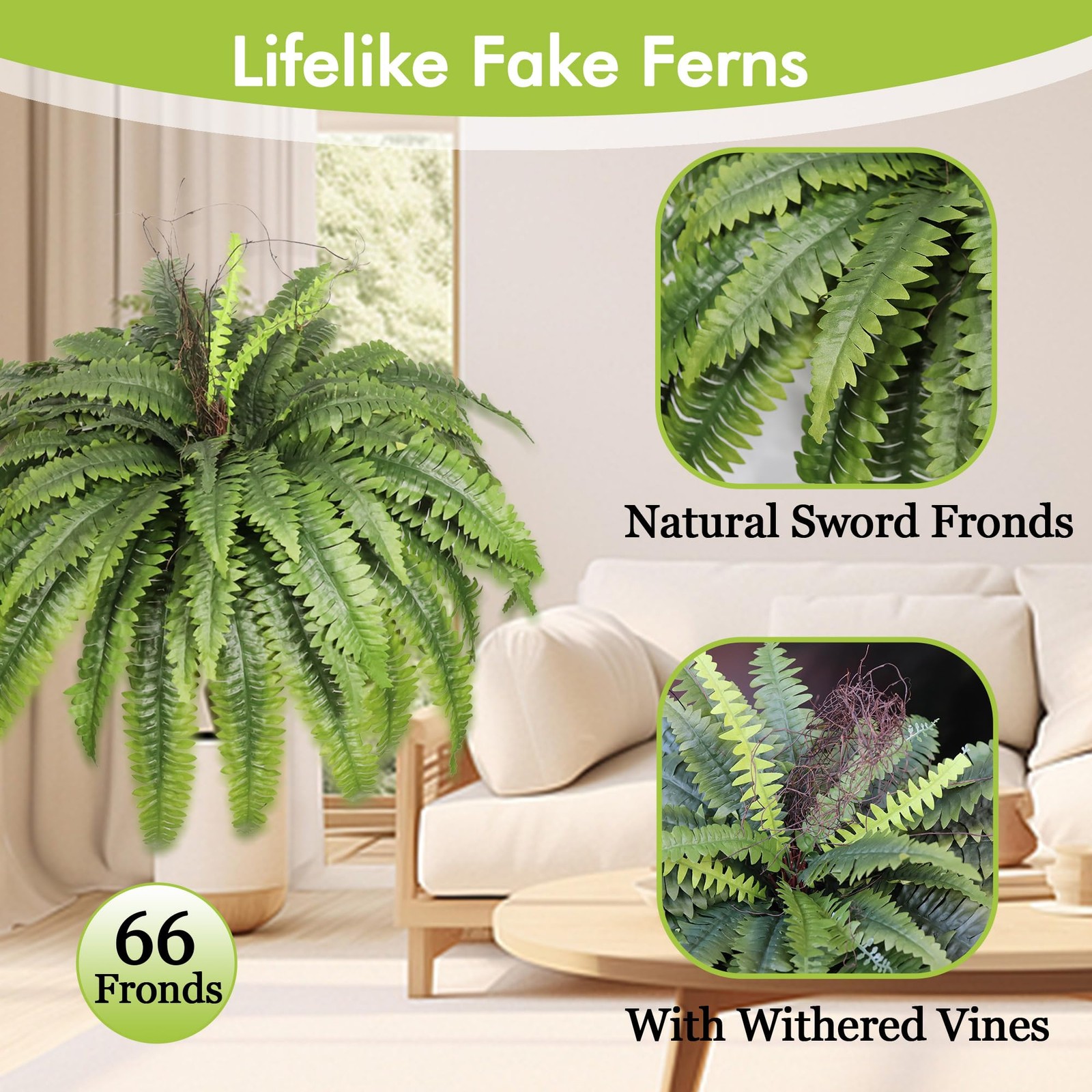 Artificial Ferns for Outdoors & Indoors, 51in Large Fake Ferns Plants, Artifi…