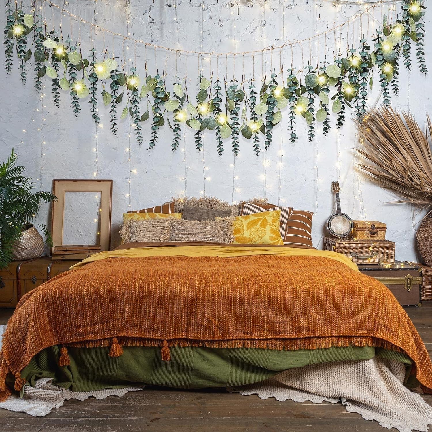 Fresh Eucalyptus Wall Décor with 2 LED String Lights – Versatile Home Accent