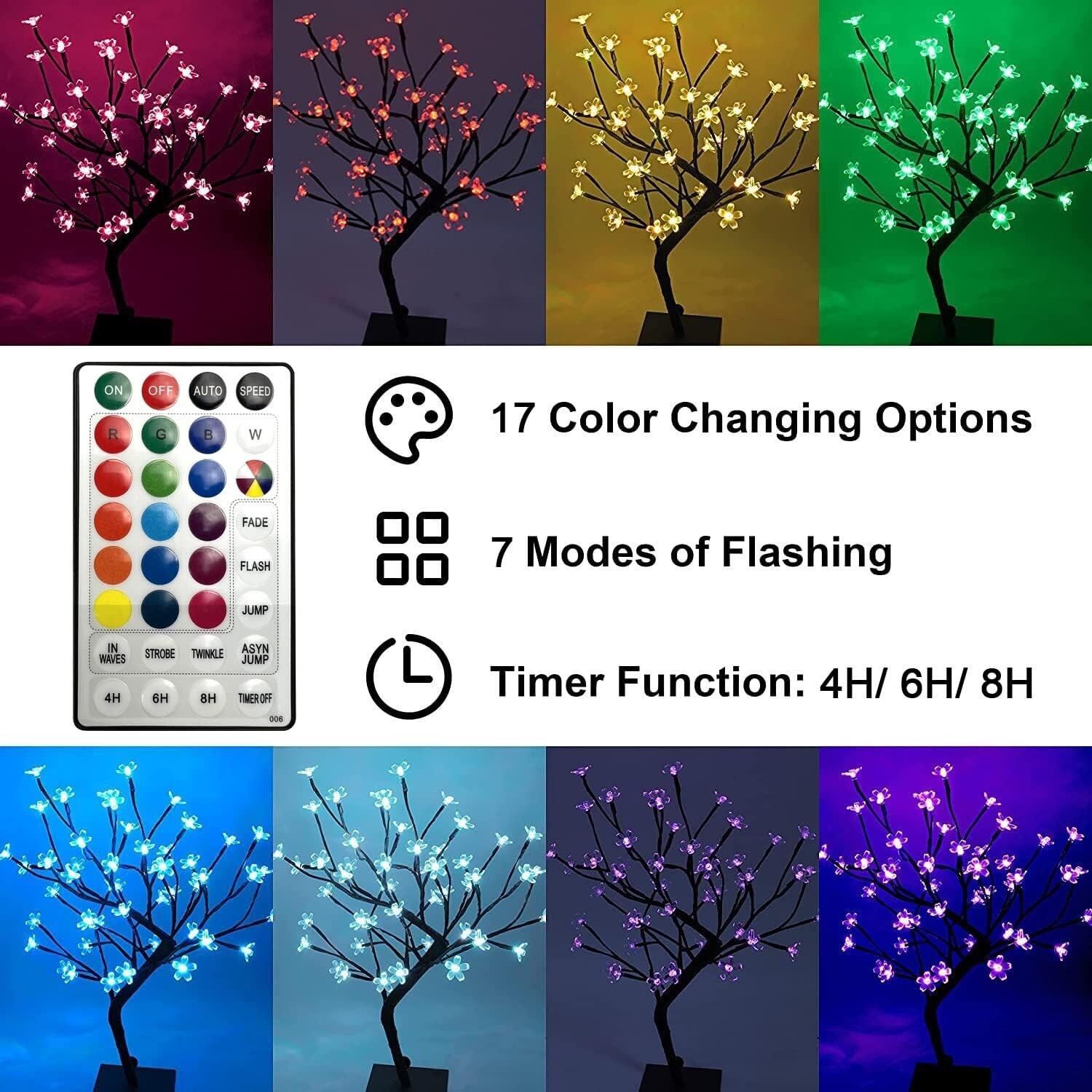 Árbol bonsái de flor de cerezo, 48 luces LED, adaptador de 24 V incluido, US NEW