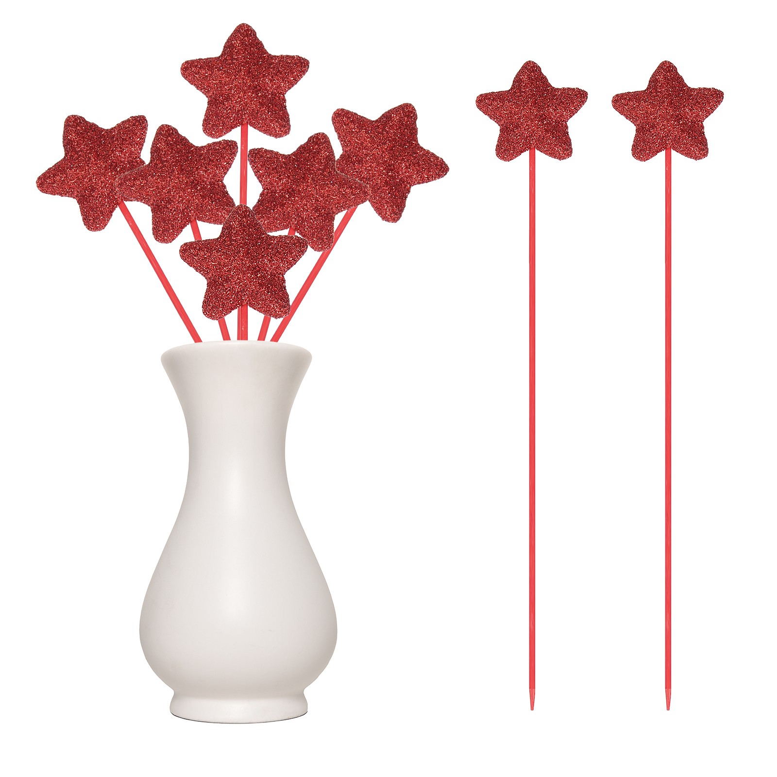 6 Pcs 4th of July Glitter Star Picks 8″ Puffy Sparkly Sticks (Red)