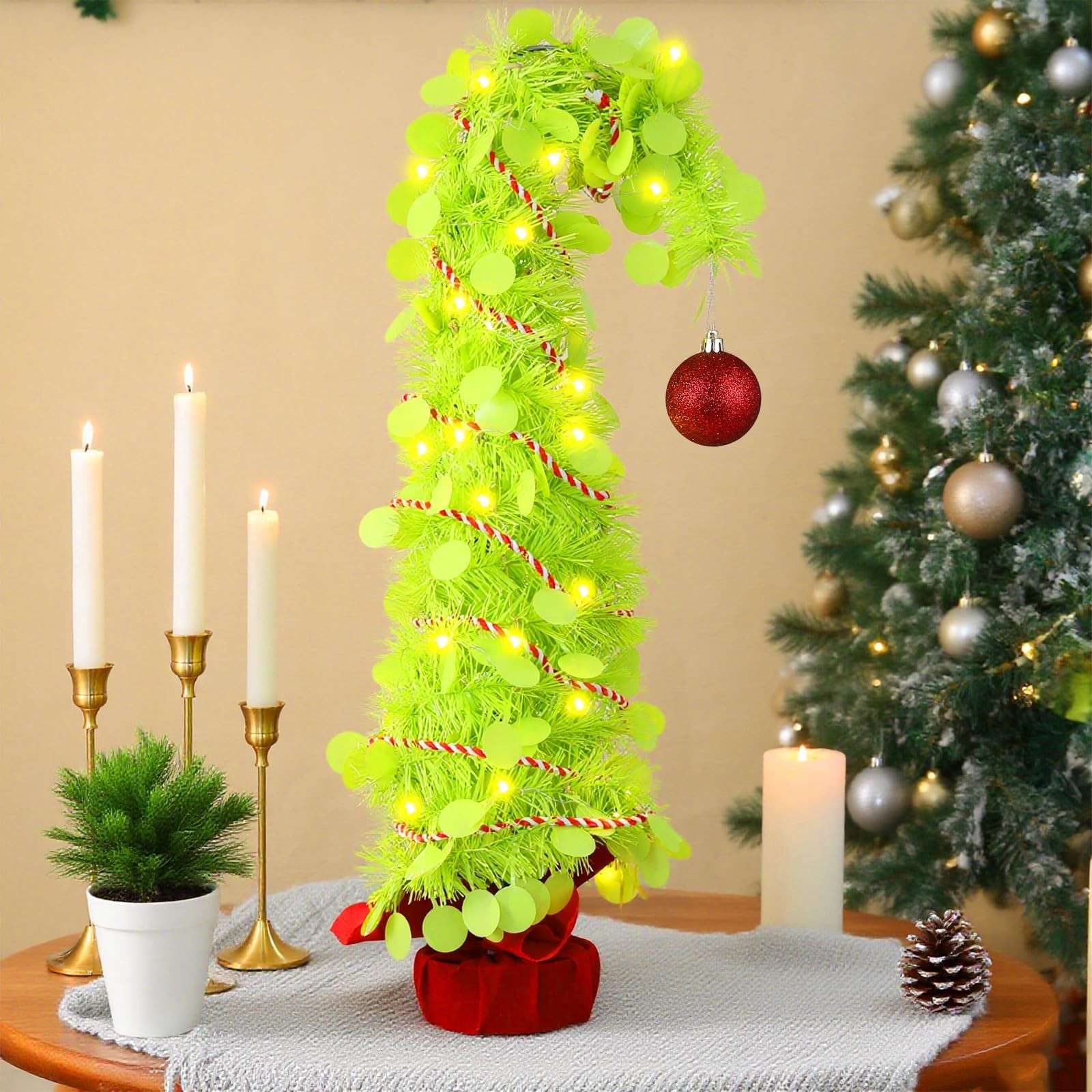 1 PCS 2.1 Ft Whimsical Table Top Christmas Tree Bendable Lime Green Curved