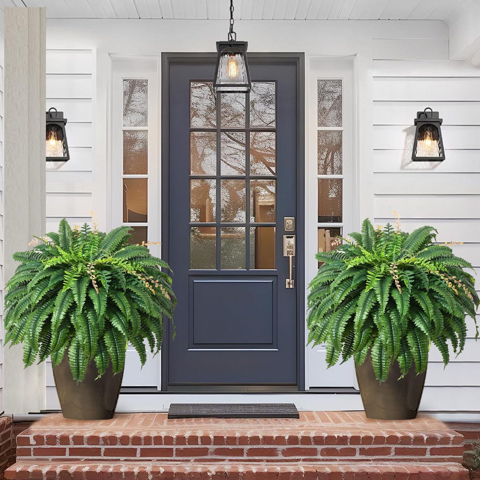 49” Artificial Ferns for Outdoors Planter, 128 Leaves per Fern, Set of 2, Lar…