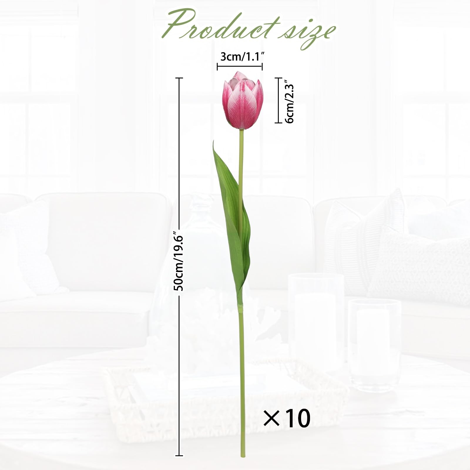 Artificial Tulips Flowers – 20″ Long Stem Faux Tulips, 10PCS Real Touch Fake …