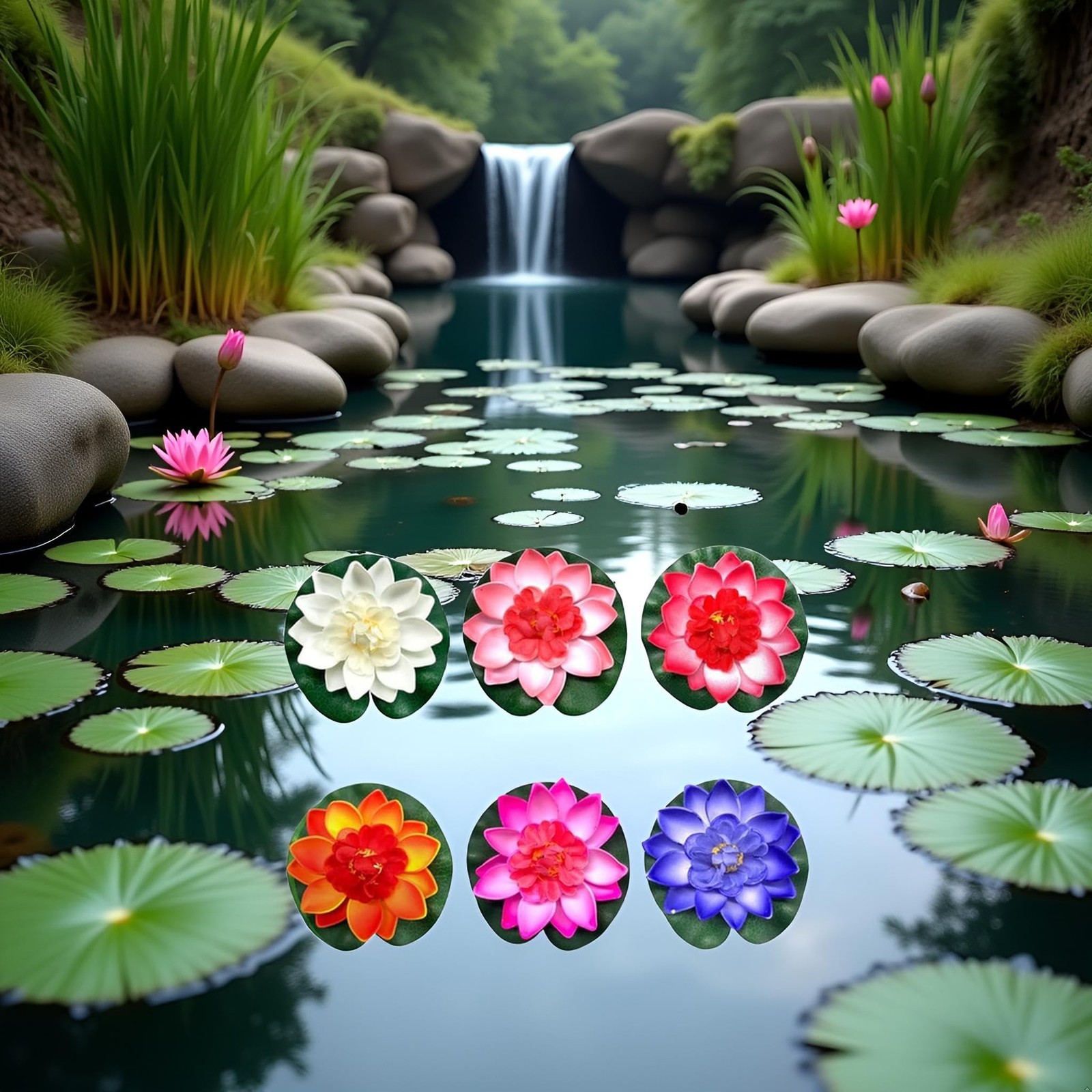 Large Floating Lotus Flowers Realistic Faux Flowers with Artificial Lily Pads